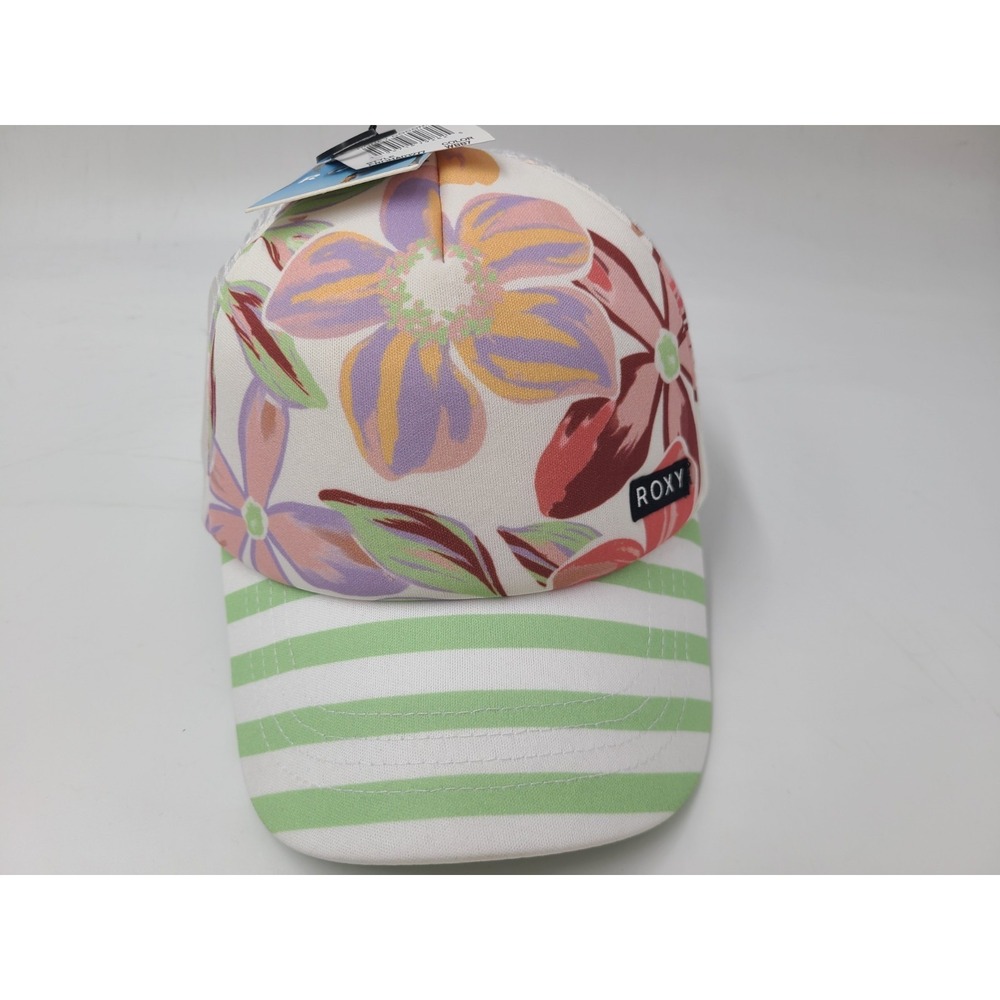Women Roxy Floral Honey Coconut Mesh Trucker Snapback Hat Cap Polyester White‎